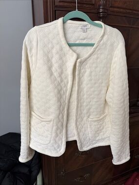 J. Crew Cream Quilted Open Cardigan Jacket